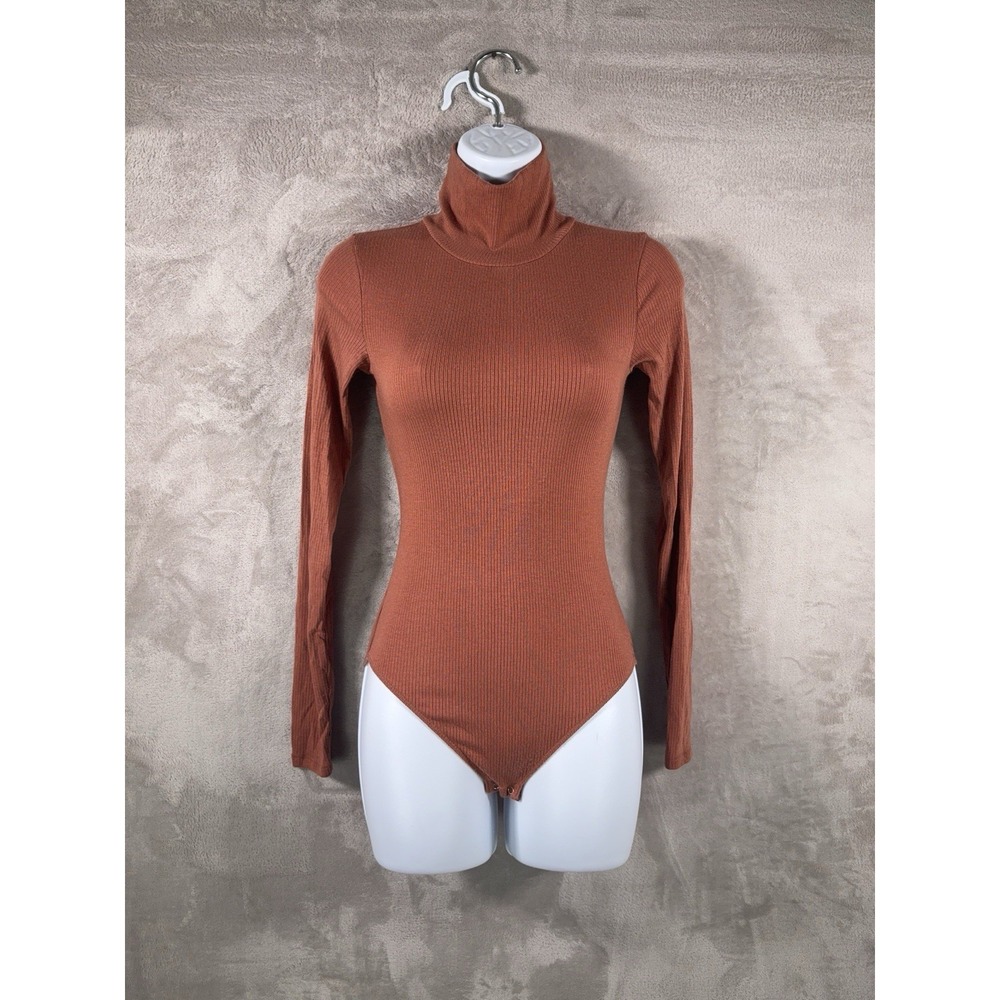 EVERLANE Bodysuit Womens Size XS Brown Turtleneck Long Sleeve Ribbed Stretch